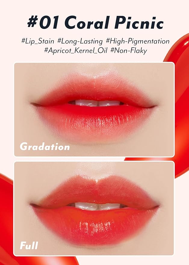 I'M MEME Color Key Ring Water Gel Lip Tint - 01 Coral Picnic | Long Lasting Lip Gloss, Hydrating Glossy Finish, Kbeauty, Cute Korean Makeup, Compact, Portable Keychain, Travel-Friendly, Gift, 0.09 Oz