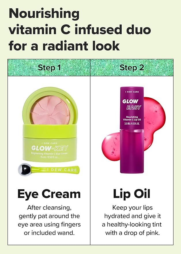 I DEW CARE Vitamin Eye Cream & Lip Oil set - 2 To Glow | Facial Treatment, Gift Box Included, Glass Skin Look, Korean Skincare, Nourishing, Dark Circles Reducer, Treatment with Hyaluronic Acid