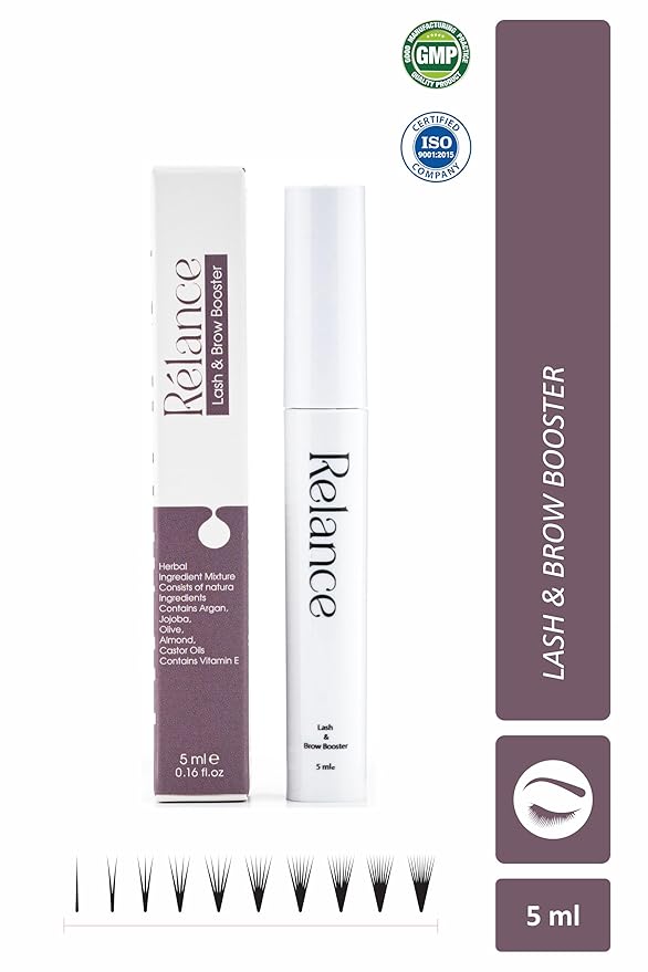 Relance Natural Herbal Lash & Brow Growth Booster Serum with Argan, Jojoba, Olive, Almond, Castor Oils, Vitamin E, 5ml