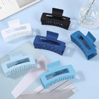 3.5 Inch Medium Hair Claw Clips 6 Pack Hair Clips for Women Square Rectangle Claw for Hair Banana Jaw Clips Hair Accessories for Girls (Blue)