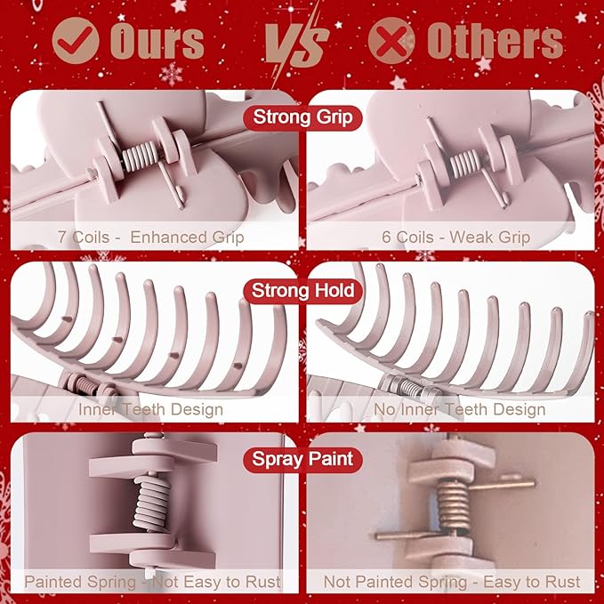 TOCESS Big Hair Claw Clips for Women - Neutral Large Claw Clip for Thin Thick Curly Hair 90's Strong Hold 4.33 Inch Nonslip Matte Jumbo Hair Clips (8 Pcs)