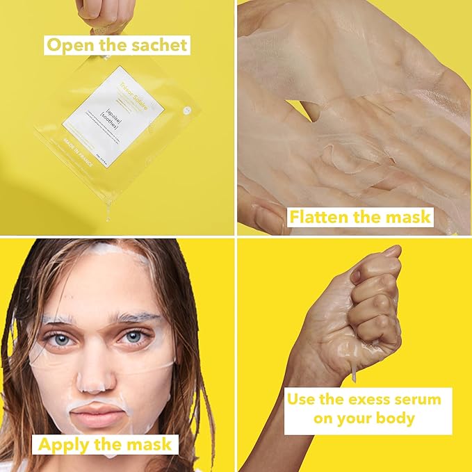 RARE Paris - Trésor Solaire - Soothing Facial Sheet Mask - Soothing & Strengthening - With Vitamin E & Arnica - Multi-Active Serum Formula - Brightening, Firming & Revitalizing - 1 Pack