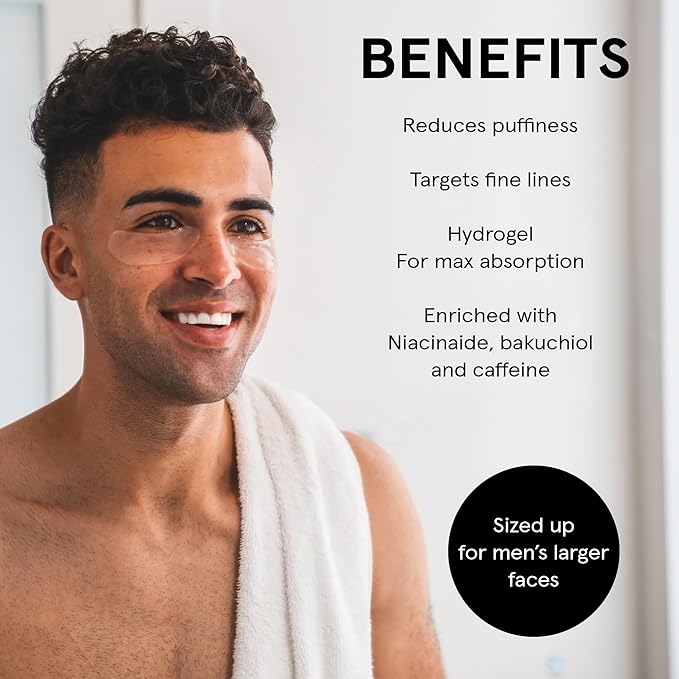 BRO MASK Under Eye Patches for Men with Hydrogel (4 x 6 pairs) - Anti-Aging Korean Eye Masks for Dark Circles and Puffiness- Puffy Under Eye Treatment - Perfect Skin Care Stocking Stuffers for Men