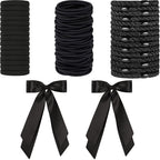 Hair Ties for women 5 styles Hair Elastics(15 No Damage Hair Ties 50 High Elastic Ties 15 Ponytail Holders 2 Bow Hair Clips 20 Snap Hair Clips) Pain-free No Crease multiple colors for all hair types