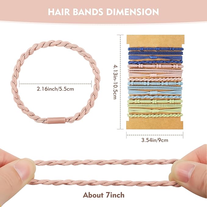 32Pcs Boho Bracelet Hair Ties, No Damage Elastic Bracelets, Brownsoft Hair Ties Accessories for Girls and Women Cute Bands for Thick or Thin Hair