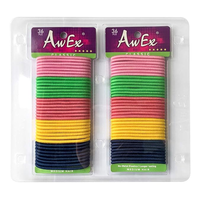 AwEx Strong Hair Bands,72 PCS,4 mm(0.16 inch) Thick,140 mm(5.5 inches) Long Hair Ties,No Metal Hair Elastics,No Pull Ponytail Holder Colorful
