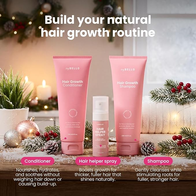 Trybello Hair Helper Spray - Hair Growth Serum with Biotin & Castor Oil - Caffeine Infused Hair Treatment for Thicker, Fuller Hair - Repair Thinning Hair Naturally - Vegan, Cruelty-Free Formula, 4Pack