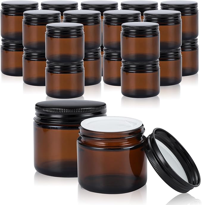 4oz Amber Glass Jars with Lids - 24 Pack Cosmetic Containers for Travel, Cream & Lotion