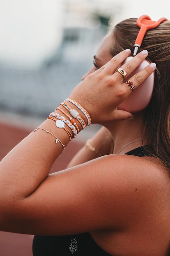 K'lani Game Day Hair Tie Bracelets – 5-Pack Stretchy No-Crease Hair Ties & Stylish Bracelets – Team Color Accessory for Hair or Wrist - Orange & White, Large