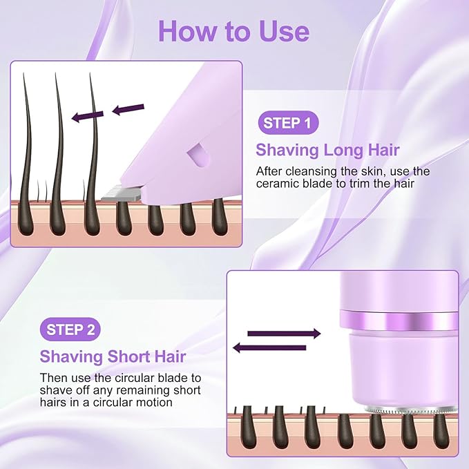 2025 New Bikini Trimmer for Women, 2 in 1 Dual Head Body Bikini Shaver, Ultra Low Silent, Painless & Cordless Hair Removal for Body , IPX7 Waterproof & Easy Cleaning for Shower & Travel (Purple)