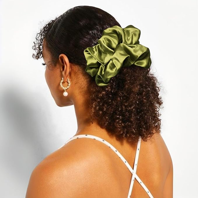 CEELGON Olive Green Big Satin Scrunchie6.5 Inches Jumbo Scrunchies Silky Hair Ties Oversized Ponytail Holderfor Thick Curly Hair Extra Large Hair Accessories for Women (Olive Green)