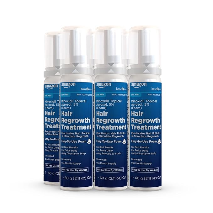 Amazon Basic Care Minoxidil Topical Aerosol, 5% Foam, Hair Regrowth Treatment for Men, 6-month Supply, Unscented, 2.11 oz (Pack of 6)