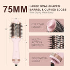 Big Size 1200W Dual Voltage Hot Air Brush Dryer, 110-240V 4 in 1 Ionic Blowout Hair Dryer Brush & Styler Volumizer with 75MM Oval Titanium Barrel for Long & Thick Hair