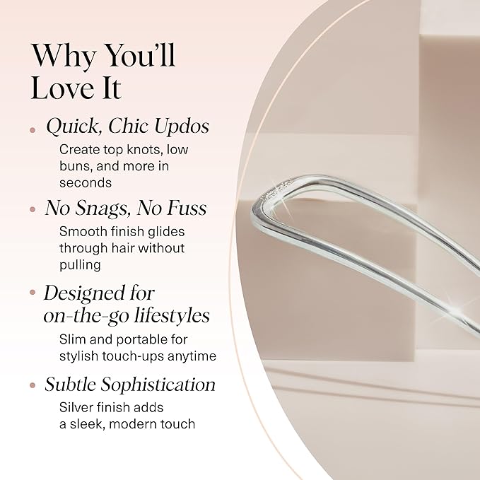 Kitsch Metal French Hair Pin for Women - Elegant Hair Accessories, Ideal for Buns & French Twist, Designed for a Secure, Comfortable Fit | Ideal Gifts for Women - Silver