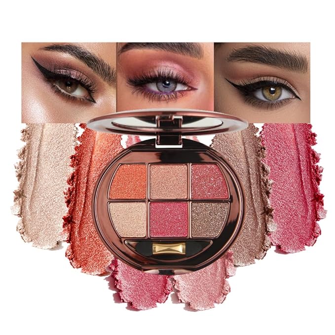 Eyeshadow Palette with Orange&Pumpkin&Grapefruit, 6 Color Neutral Eyeshadow Highly Pigmented Matte and Shimmer, Long-Lasting Blendable for Everyday & Travel Makeup