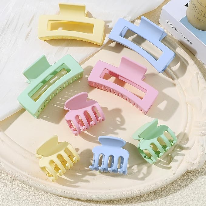 Medium Hair Clips for Women 8 Pcs Small Claw Clips for Thin and Thick Hair 2 Styles Hair Claw Clips Combination Rectangle Banana Jaw Hair Accessories for Women and Girls (Colorful)