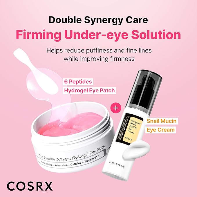 COSRX Pink Peptides Collagen Hydrogel Eye Patch for Puffy Eyes and Dark Circles, Under Eye Mask, 60 Under Eye Patches, Korean Skin Care - Stocking stuffers for women