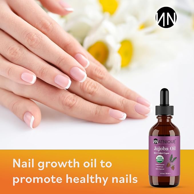Natnique Organic Jojoba 4oz – USDA Certified, Cold Pressed, Unrefined & Hexane-Free – Pure Moisturizer for Hair Growth, Face, Skin, Beard, Scalp, Nails & Cuticles – Natural Facial, Body & Massage Care