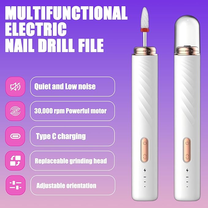 Professional Cordless Nail Drill Kit - Electric Nail File for Manicure Pedicure, Rechargeable & Portable with 6 Bits, Dust Collector, Quiet 30,000 RPM - Gifts for Women/Nail Tech