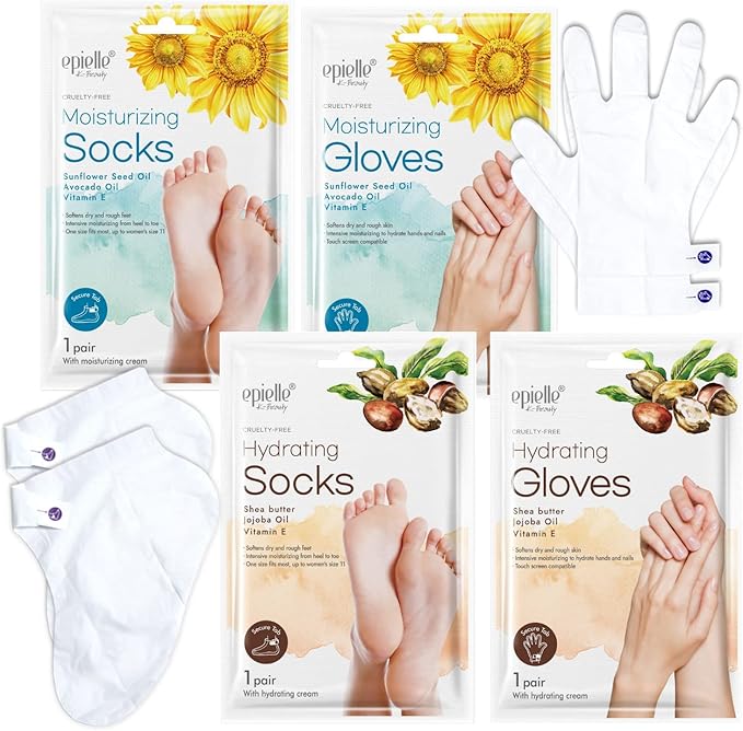 Epielle Hydrating & Moisturizing Hand & Foot Masks, Relieve and Soften Dry, Rough Skin, Self Care Gifts for Women, Spa Kit, Stocking Stuffers, 6 Moisturizing Gloves & 6 Moisturizing Socks