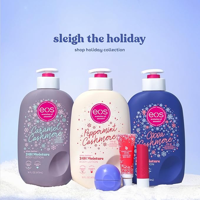 eos Holiday Lip Balm Gift Set, Sugar Plum Spritz, Iced Sugar Cookie, Candy Apple, Candy Cane Swirl, Limited Edition Lip Care, Stocking Stuffers, Natural Shea Butter, 0.14 oz, 4-pack