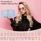 Personalized Initial Makeup Bag, Valentine's Day Gifts for Girls,Preppy Bag Cosmetic Travel Bag Women,Travel Toiletry Organizer,Large Capacity Corduroy Stuff Bag,Cute Cosmetic Pouch Skincare Bag