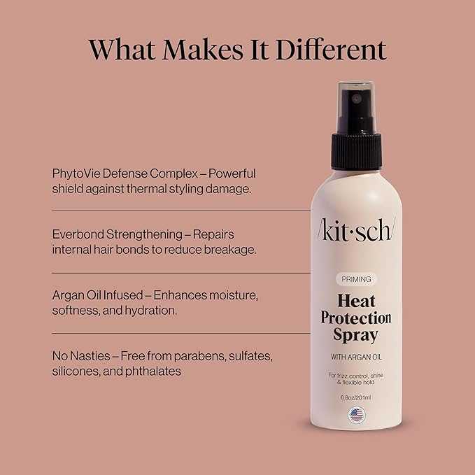 Kitsch Heat Protection Spray for Hair – Heat Protectant for Hair with Argan Oil – Styling Hair Spray for Frizz Control, Shine & Damage Protection – Protects Strands | Ideal Gifts for Women – 6.8oz