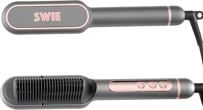 SWIE Straightening Brush Styler. Quicker, Easier and More Convenient Straightener for Smooth, Shiny and Frizz-Free Hair. Versatility in Styling - Straight, Soft Curl or Waves. for All Hair Types