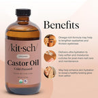 Kitsch Organic Castor Oil for Hair Growth - 100% Pure Castor Oil, Organic Cold Pressed Unrefined Glass Bottle for Face, Skin, Lashes, Brows, Scalp, Nails & Belly Button | Ideal Gifts for Women- 16 oz
