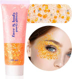 MEICOLY Orange Face Body Glitter,Sparkling Hair Face Glitter Gel,Mermaid Sequins Face Paint Glitter Autumn Makeup,Halloween Festival Rave Accessories Makeup,Party Body Glitter Gel for Women Kids,50ml