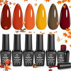 Beetles Fall Gel Nail Polish Set - 6 Colors Burgundy Red Orange Yellow Brown Gel Polish Kit for Nails, Autumn Leaves Soak Off UV LED Nail Gel Manicure at Home Gifts for Women