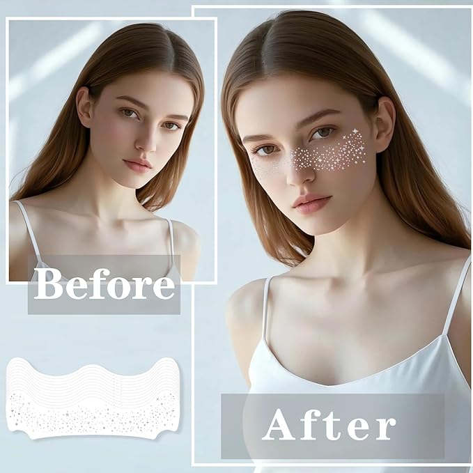 Glitter Freckles, Holographic Face and Body Glitter Tattoo Sparkle for Women Gold Glow Cosmetic Star Makeup Accessories for Festival Rave (12pcs Silver)