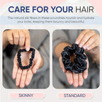 Blissy Silk Scrunchies (3 Pack) - 100% Pure Mulberry Silk - 22 Momme 6A High-Grade Fibers Scrunchie for Straight & Curly Hair - Preventing Breakage, Tangling, & Creasing (Black Skinny)