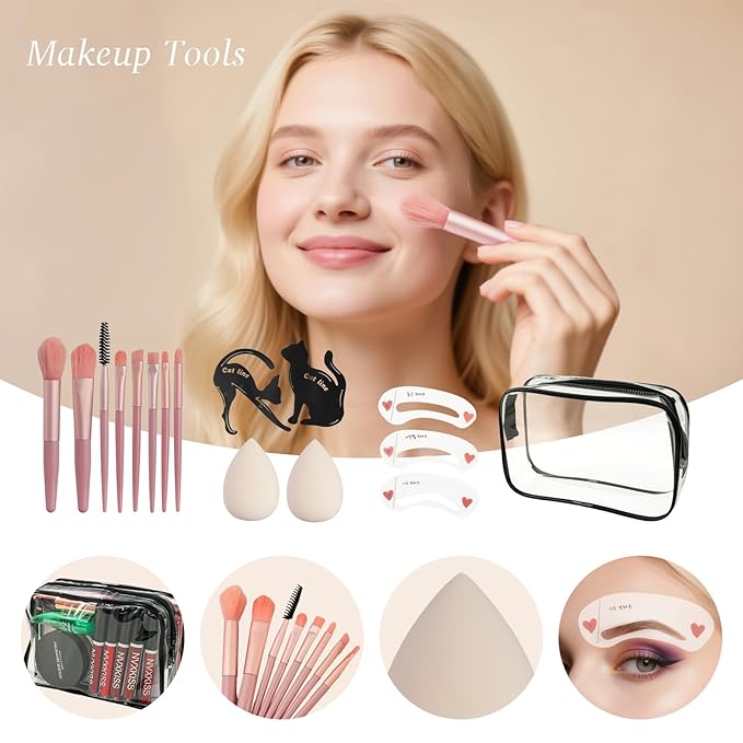 All in One Makeup Kit for Women Full Kit,Makeup Set for Women, Includes Eyeshadow Palette/Foundation/Lipstick/Eyeliner/Mascara/makeup Brush,Makeup Gift Set for Christmas & Birthday&Holiday&Everyday.
