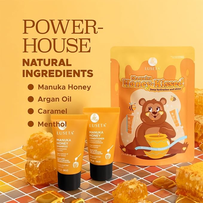 Luseta Manuka Honey Shampoo & Conditioner Set Hydrate & Repair for Dry and Dull Hair Adds Shine & Restore Softness Moisturizing for Damaged Hair 1.01oz*2