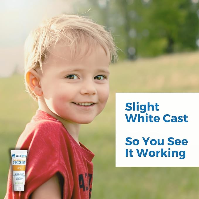 Waxhead Kids Sunscreen SPF 32, Zinc Oxide Mineral Sunblock for Face & Body, Baby & Toddler Safe, Pediatrician Recommended, Reef Safe, Non-Greasy, Tear-Free, Biodegradable, EWG 1 Rated (4oz)