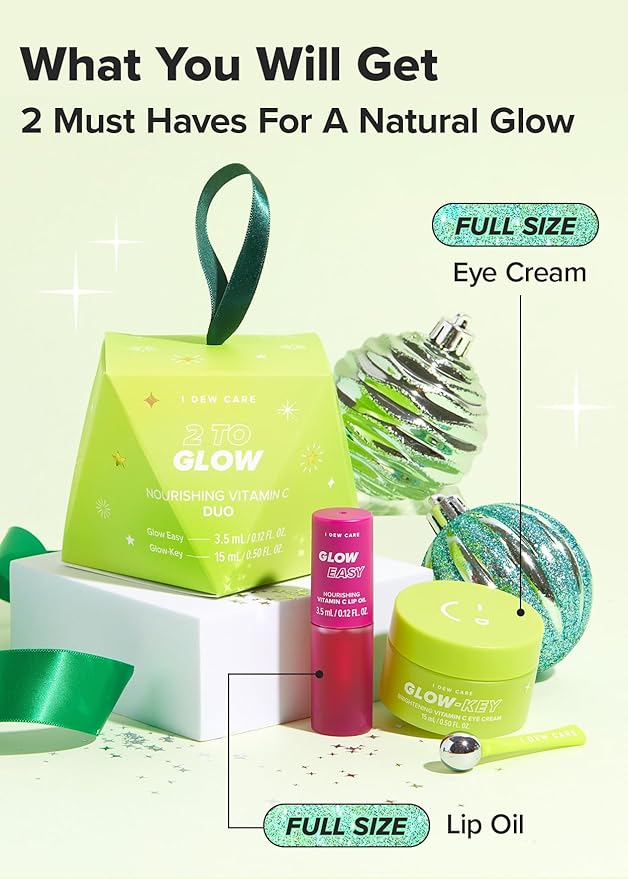 I DEW CARE Vitamin Eye Cream & Lip Oil set - 2 To Glow | Facial Treatment, Gift Box Included, Glass Skin Look, Korean Skincare, Nourishing, Dark Circles Reducer, Treatment with Hyaluronic Acid