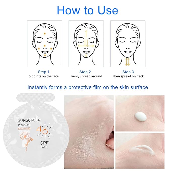 Pack of 20 Sunscreen, SPF46 PA+++ Moisturizing Sunscreen,3ml Face & Body Sunblock, Moisturizing Sunscreen for Most of Skins Portable Resist Water Sunscreen for Sport