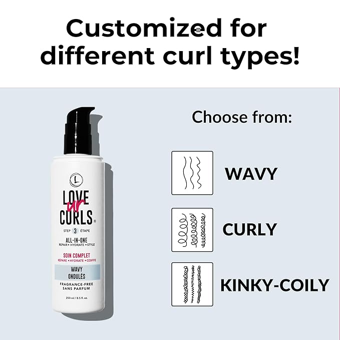 Love Ur Curls Fragrance Free All in One Curl Cream Styler for Wavy Textured Hair, Repair, Define, Hydrate & Style with Shea Butter, 250mL