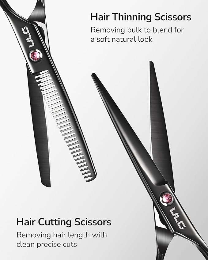 ULG Hair Cutting Scissors Thinning Shears Kit Professional Barber Hairdressing Texturizing Salon Razor Edge Scissor Japanese Stainless Steel 6.5 inch Black