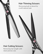 ULG Hair Cutting Scissors Thinning Shears Kit Professional Barber Hairdressing Texturizing Salon Razor Edge Scissor Japanese Stainless Steel 6.5 inch Black