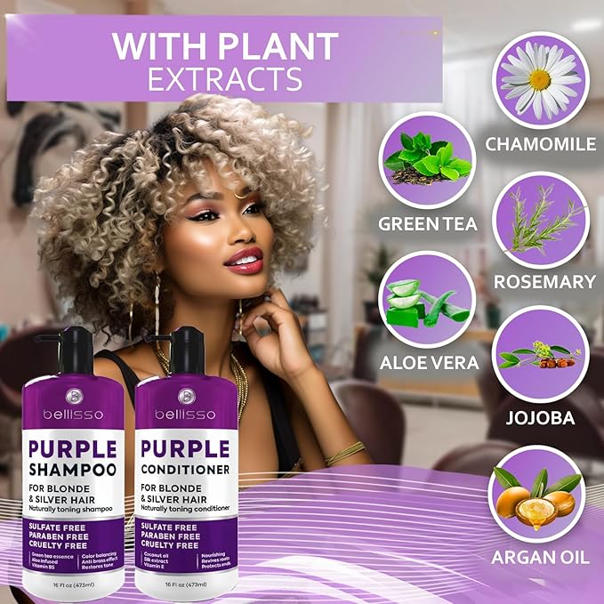 Purple Shampoo and Conditioner Set for Platinum Blonde, Silver, Light, Bleached and Grey Hair - Sulfate and Paraben Free Professional Salon Grade Toner (2 x 16.9 fl oz) – for Women and Men