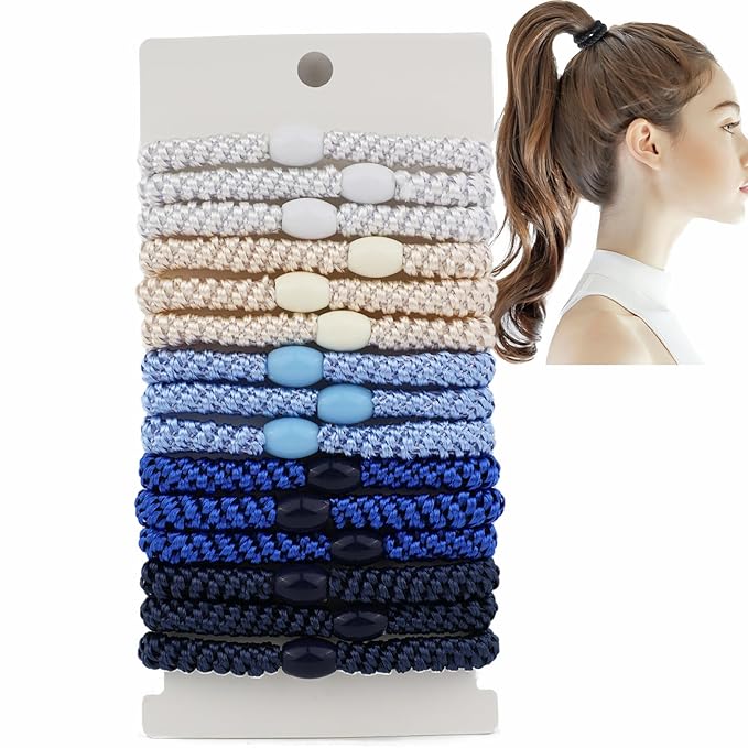 High Elastic Ponytail Holders 15 PCS Hair Ties No Damage for Thick Hair Braided Hair Ties for Women Girls-Cloud&Sea