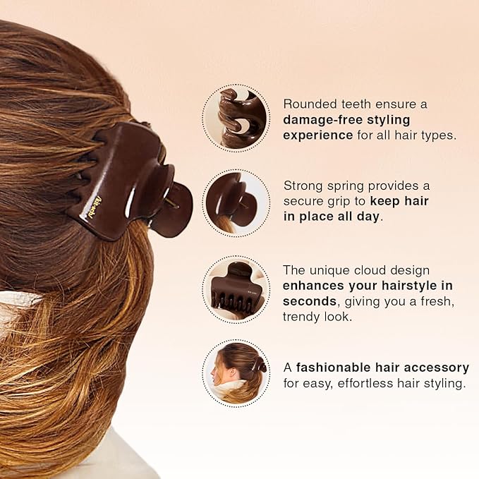 Kitsch Plastic Puffy Claw Clip for Women - 3.15 Inches Claw Clips for Full or Half Ponytail, Secure Hold for Thick Hair, Stylish Hair Accessories | Ideal Gifts for Women - Chocolate, 1pc