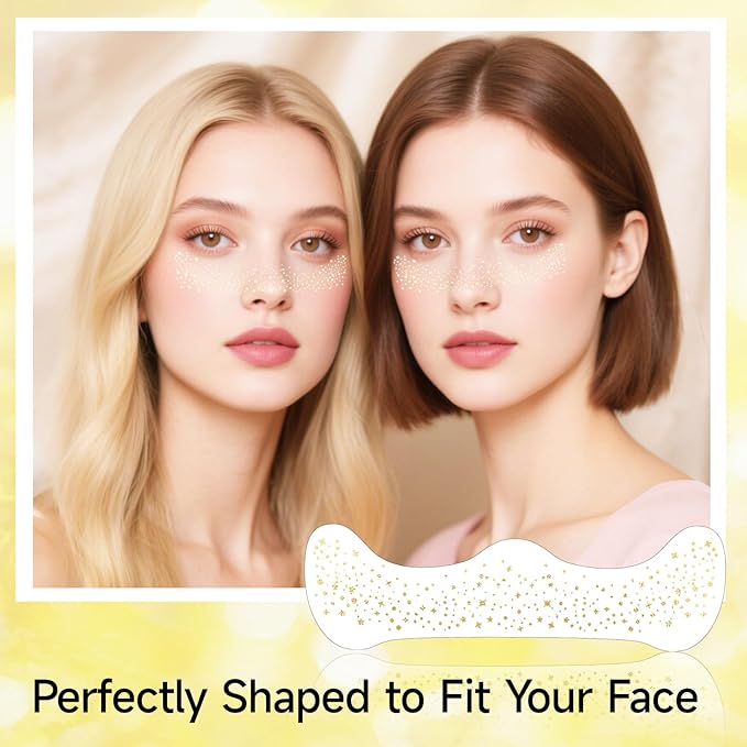 Glitter Freckles Face Tattoo - Gold Freckles Temporary Tattoos, Body Face Glitter for Women Girls, Cute Star Sparkle Patches Makeup Accessories for Festival Rave Parties Halloween, Gold 6 Pcs