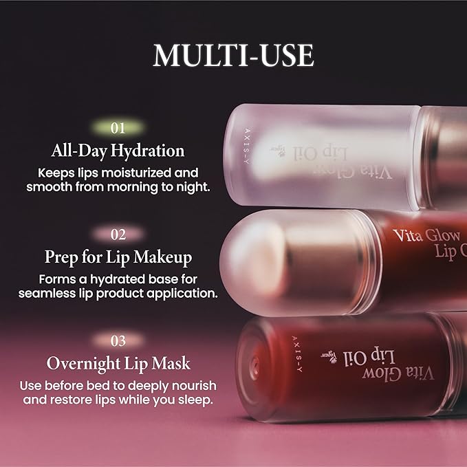 AXIS-Y Vita Glow Lip Oil with Vitamin E & Ceramide - Nourishing & Revitalizing Dry, Chapped Lips with Long Lasting Moisturization - Vegan Korean Skin Care Lip Treatment - 0.13 fl. oz. (Chilled Berry)