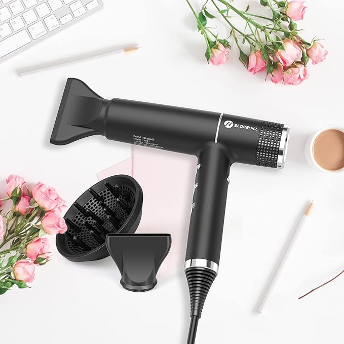 slopehill Hair Dryer with Unique Brushless Motor | Intelligent Fault Diagnosis | Innovative Microfilter | Oxy Active Technology | Led Display (Black)