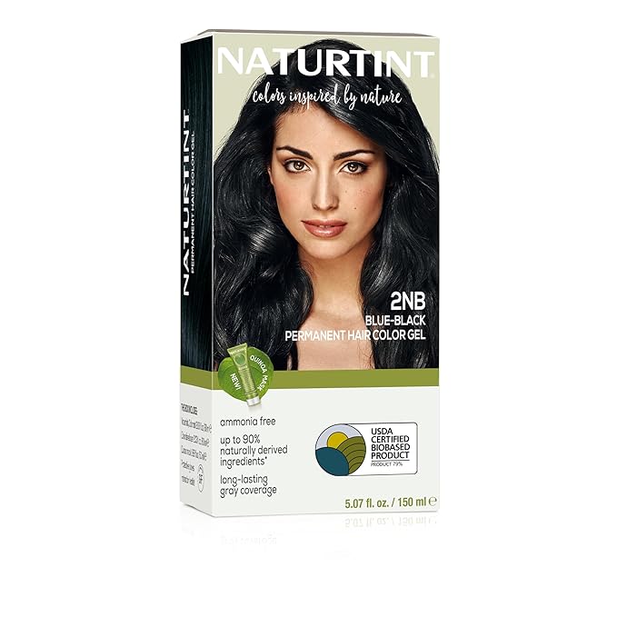 Naturtint 2NB Blue Black Permanent Hair Color (Pack of 1), Ammonia Free, Vegan, Cruelty Free, up to 100% Gray Coverage, Long Lasting Results (Packaging may vary)