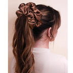 CEELGON Chocolate Big Satin Scrunchie6.5 Inches Jumbo Scrunchies Silky Hair Ties Oversized Ponytail Holderfor Thick Curly Hair Extra Large Hair Accessories for Women (Chocolate)