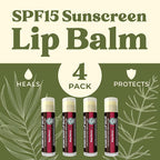 Earth's Daughter SPF Lip Balm Cherry Flavor 4-Pack Stocking Stuffers - Lip Sunscreen, SPF 15, Organic Ingredients, Beeswax, Coconut Oil, Vitamin E - Hypoallergenic, Paraben Free, Gluten Free
